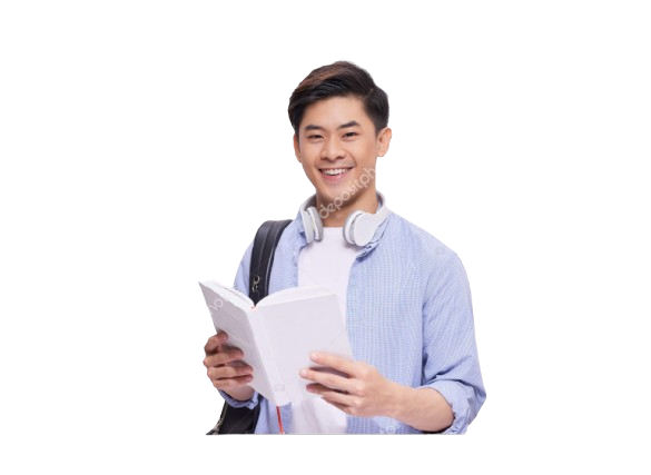 Smiling international student holding books